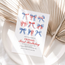 Invitación Lazos rojos, blancos y azules cumpleaños cuatro de