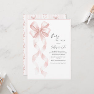 Invitación Lazos y Cintas Rosas Bebé Elegante