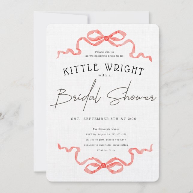 Invitación Lazos y roma ducha de novias (Anverso)