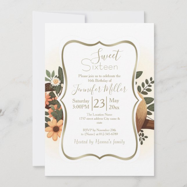 Invitación Lazy sloth sleeping on a branch cartoon            (Anverso)