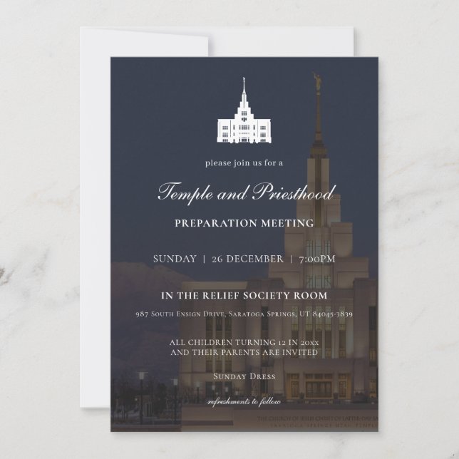 Invitación LDS Saratoga Springs Temple Priesthood Preparation (Anverso)