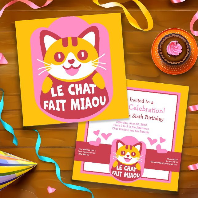 Invitación Le Chat Fait Miaou Naranja francés lindo Tabby (Subido por el creador)