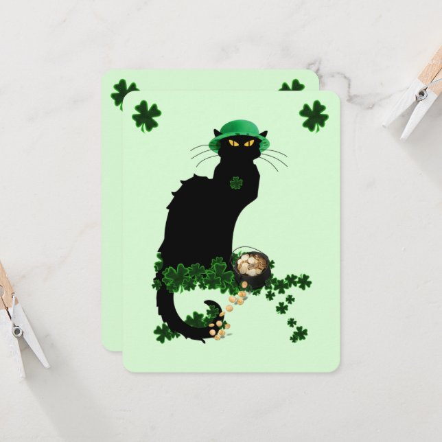 Invitación Le Chat Noir Clover Día de San Patricio (Anverso/Reverso In Situ)