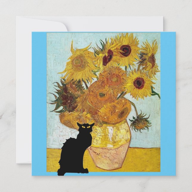 Invitación Le Chat Noir en los girasoles de Van Gogh (Anverso)