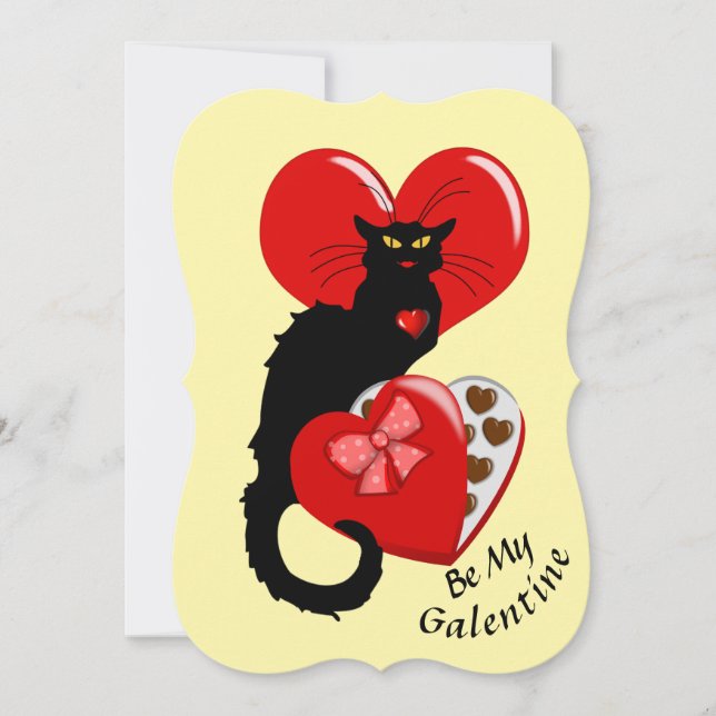 Invitación Le Chat Noir Heart Candy Valentine's Day  (Anverso)