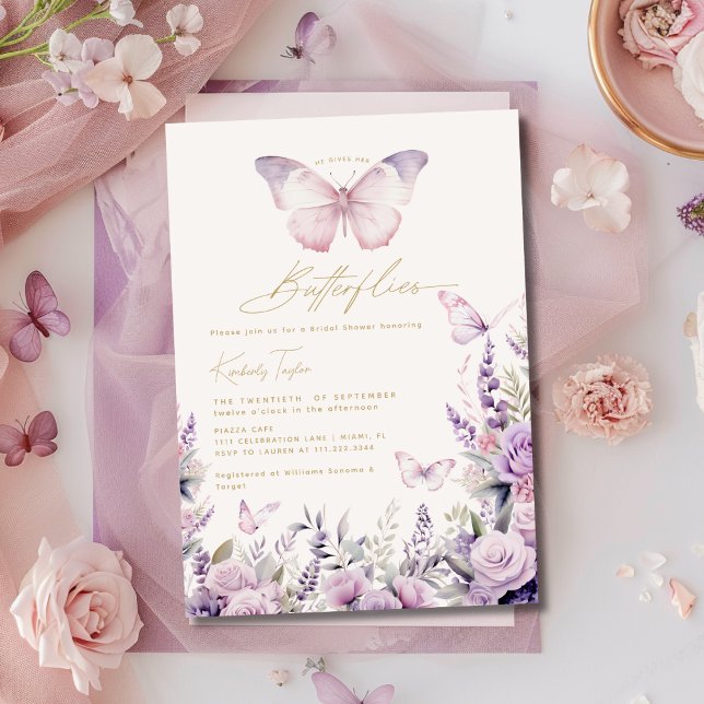 Invitación Le da a sus mariposas flores silvestres ducha de n (Subido por el creador)