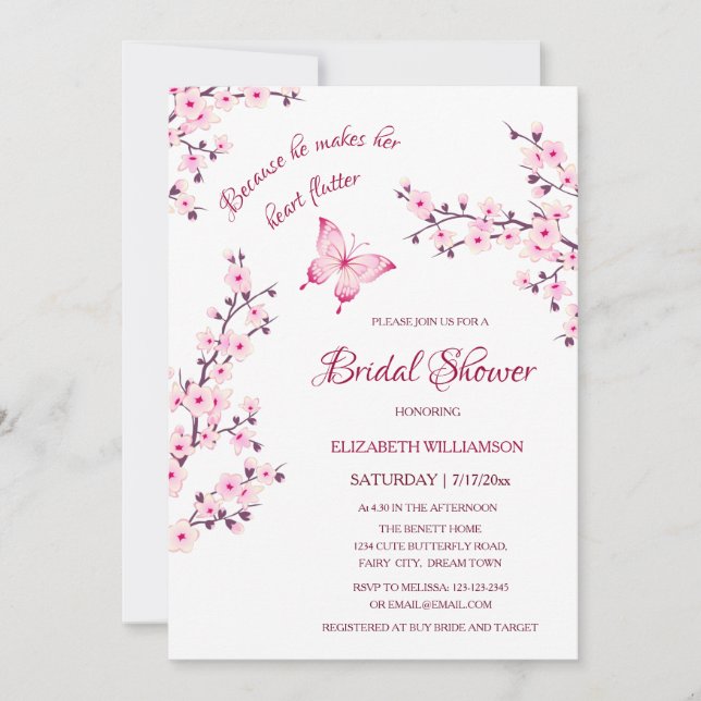 Invitación Le Da Mariposas | Qr Code Bridal Shower (Anverso)