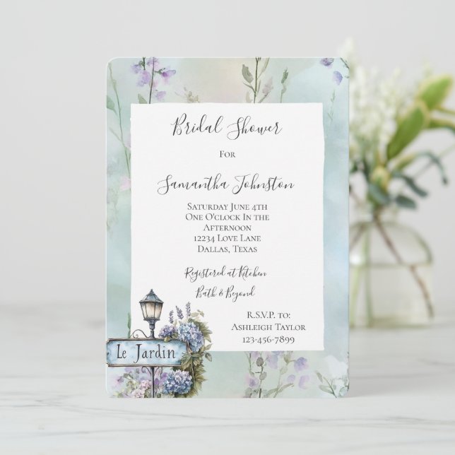 Invitación Le Jardin (el jardín) Bonito Floral Bridal Shower (Anverso de pie)
