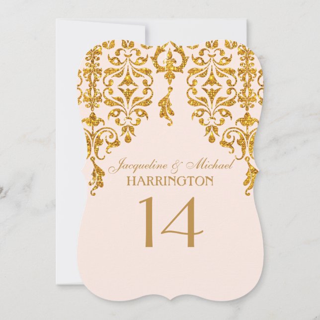 Invitación Leaf Damask Art Nouveau Purpurina Número de tabla (Reverso)