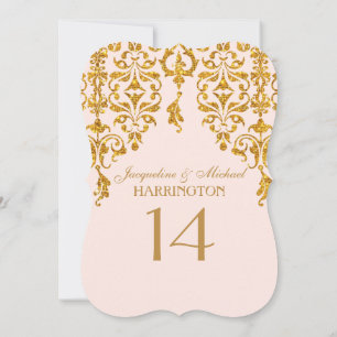 Invitación Leaf Damask Art Nouveau Purpurina Número de tabla