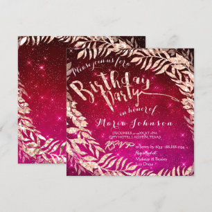 Invitación Leaf de fiesta de cumpleaños Wreath Rosa de oro Es