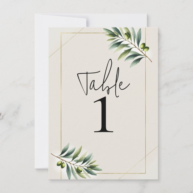 Invitación Leaf de oliva verde Hueso blanco y número de tabla (Anverso)