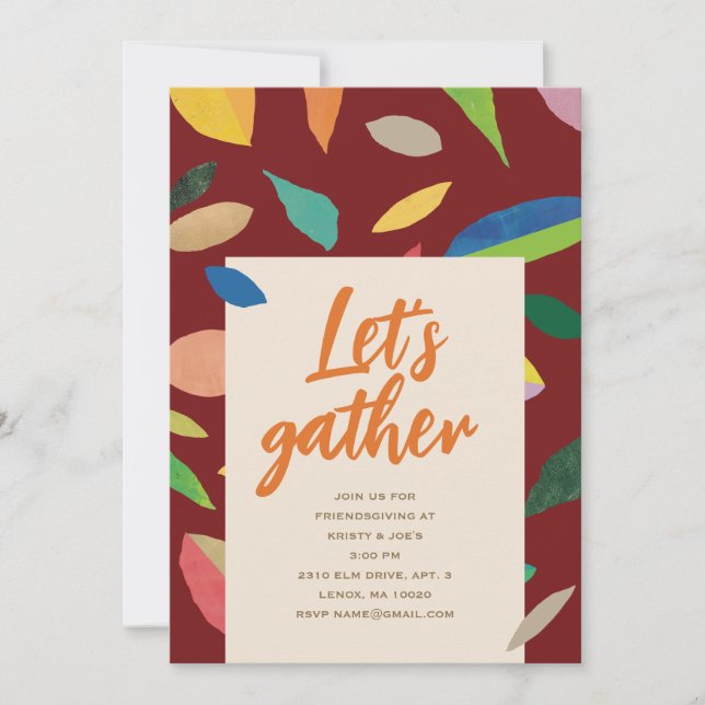 Invitación Leaf Drop Dark Merlot Party Invitation (Anverso)