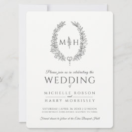 Invitación Leaf línea ovalada boda gris oscuro y blanco