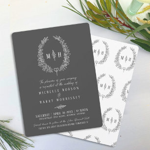 Invitación Leaf línea ovalada boda gris oscuro y blanco