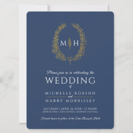 Invitación Leaf línea ovalada boda oro azul marino azul marin