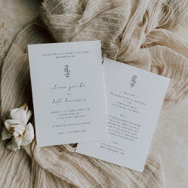 Invitación Leaf mínimo Boda blanco frontal y posterior negro