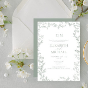 Invitación Leaf Sage Green Monograma Post Boda Brunch