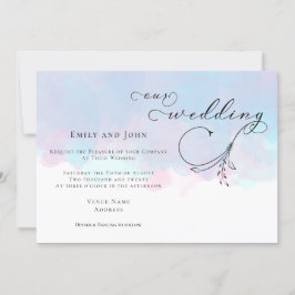 Invitación Leaf Script Pink Blue Lilac Watercolorear Boda