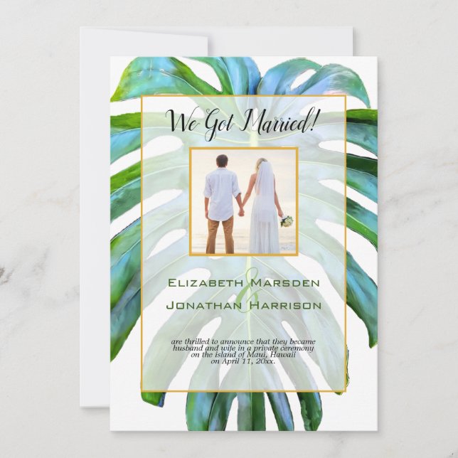 Invitación Leaf tropical recién casado Boda de guión gráfico (Anverso)
