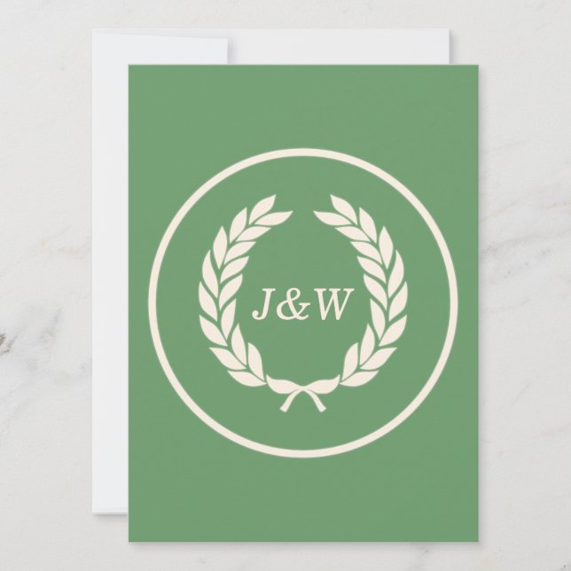 Invitación Leaf Wreath de Monograma Laurel (Anverso)
