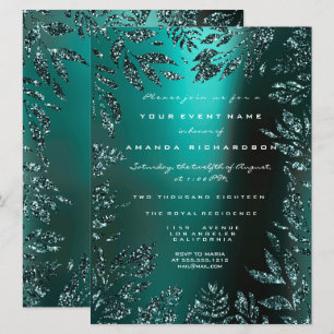 Invitación Leafas florales enmarcadas Purpurina Verde azulada