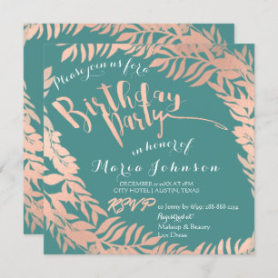 Invitación Leafs de la fiesta de cumpleaños Wreath Mint Pink