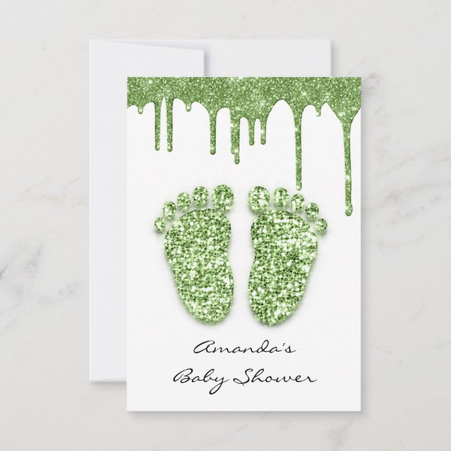 Invitación Leafs Purpurina White Mint Green Pies Baby Shower (Reverso)