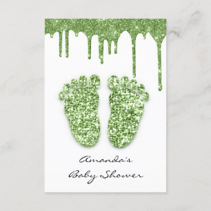 Invitación Leafs Purpurina White Mint Green Pies Baby Shower