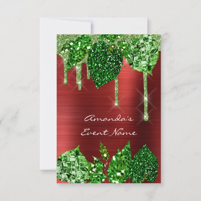 Invitación Leafs Rústicas Woodland Red Green Dris (Reverso)