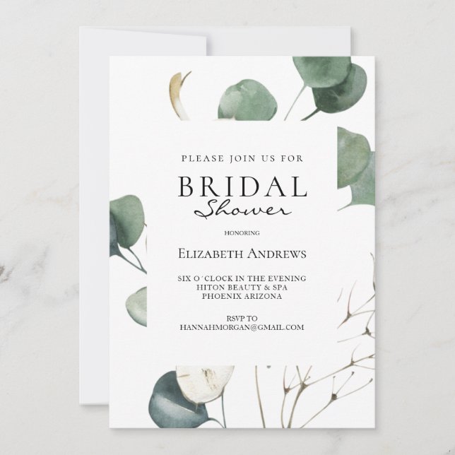 Invitación Leafy Bridal Shower Einladung (Anverso)