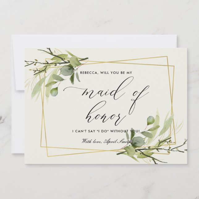 INVITACIÓN LEAFY GOLD FOLIAGE WATERCOLOR SEA MI HONOR (Anverso)