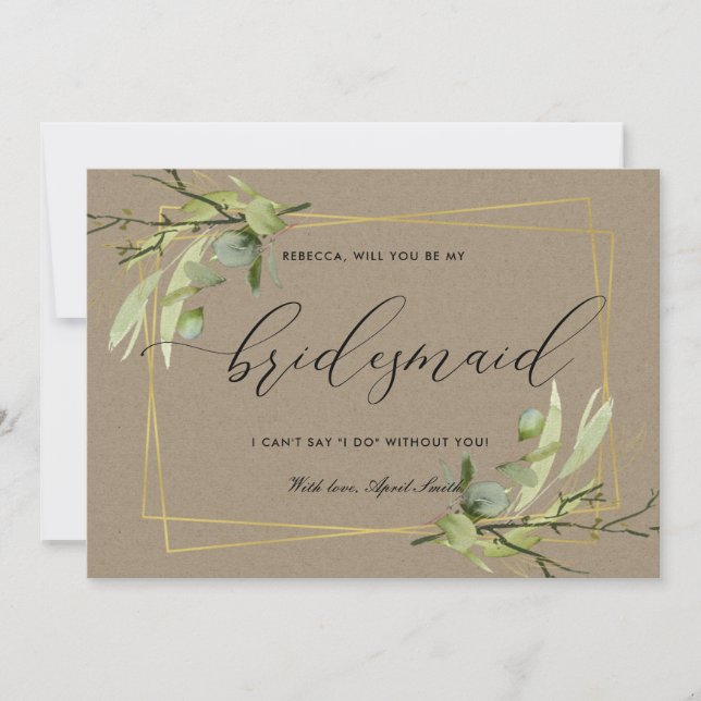 INVITACIÓN LEAFY KRAFT FOLIAGE WATERCOLOR SER MI BRIDESMAID (Anverso)