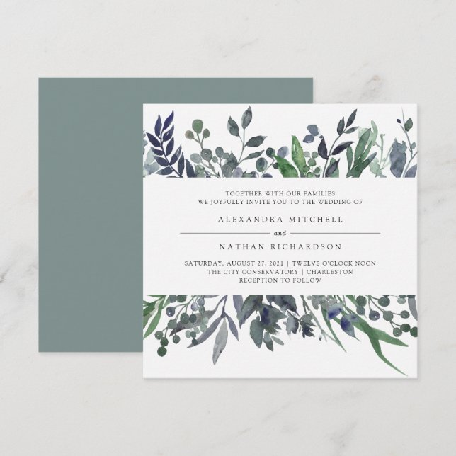 Invitación Leafy Watercolor | BODA (Anverso / Reverso)