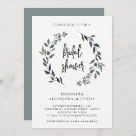 Invitación Leafy Watercolor Wreath | Ducha de novia