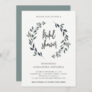Invitación Leafy Watercolor Wreath   Ducha de novia