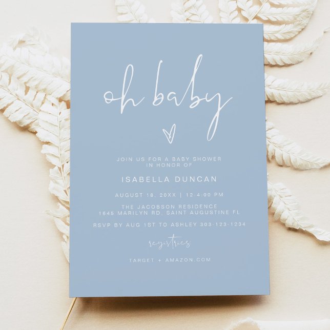 Invitación LEAH Vibrant Pastel Blue Boy Oh Baby Baby Shower (Subido por el creador)