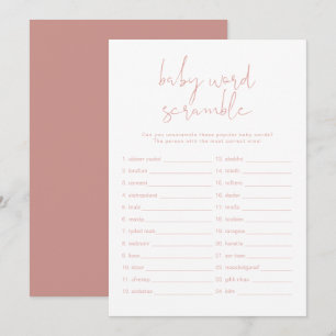 Invitación LEAH Vibrant Pastel Pink Baby Word Scramble Game