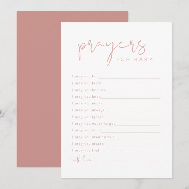Invitación LEAH Vibrant Pastel Pink Prayers for Baby Card (Anverso / Reverso)