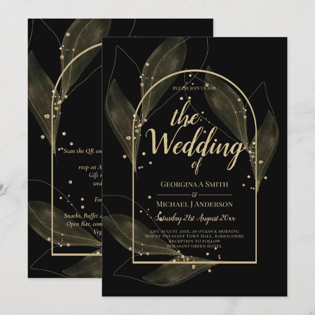 Invitación LeahG Black Gold deja el INVITE de la boda moderna (Anverso / Reverso)