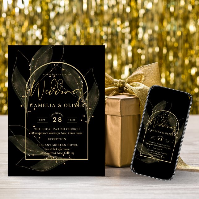 Invitación LeahG Black Gold deja el INVITE de la boda moderna (Subido por el creador)