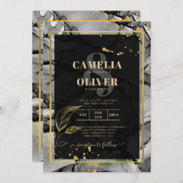 Invitación LeahG® Black Gold Ink Wedding INVITE