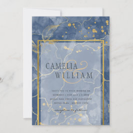 Invitación LeahG Blue Gold INK Resumen de boda