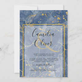 Invitación LeahG Blue Gold INK Resumen de boda