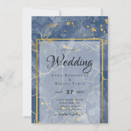 Invitación LeahG Blue Gold INK Resumen de boda