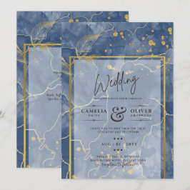 Invitación LeahG Blue Gold INK Resumen de boda