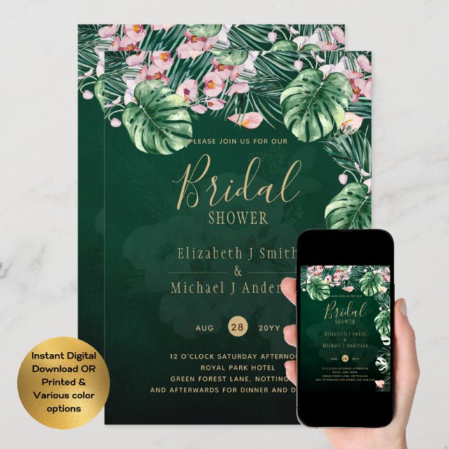 Invitación LeahG Boda de la hoja floral verde tropical (Subido por el creador)