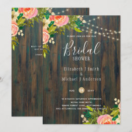 Invitación LeahG Boda floral de melocotones de madera rústica