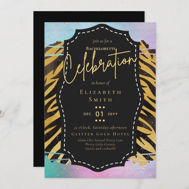 Invitación LeahG Bonito Girly Bachelorette Glam Animal Prints (Anverso / Reverso)