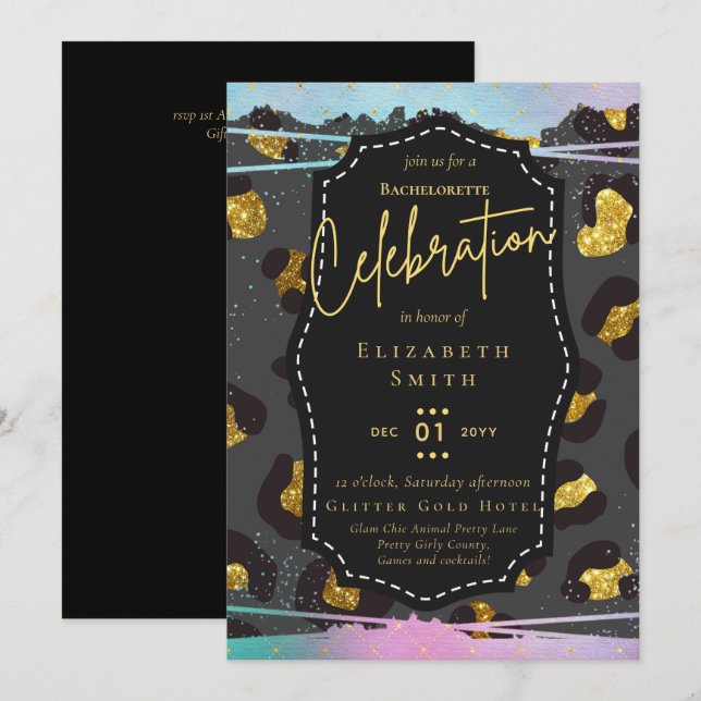Invitación LeahG Bonito Girly Bachelorette Glam Animal Prints (Anverso / Reverso)